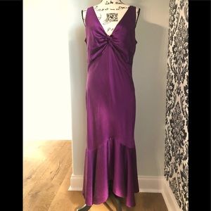 SATIN TWIST FRONT HIGH LOW HEM DRESS